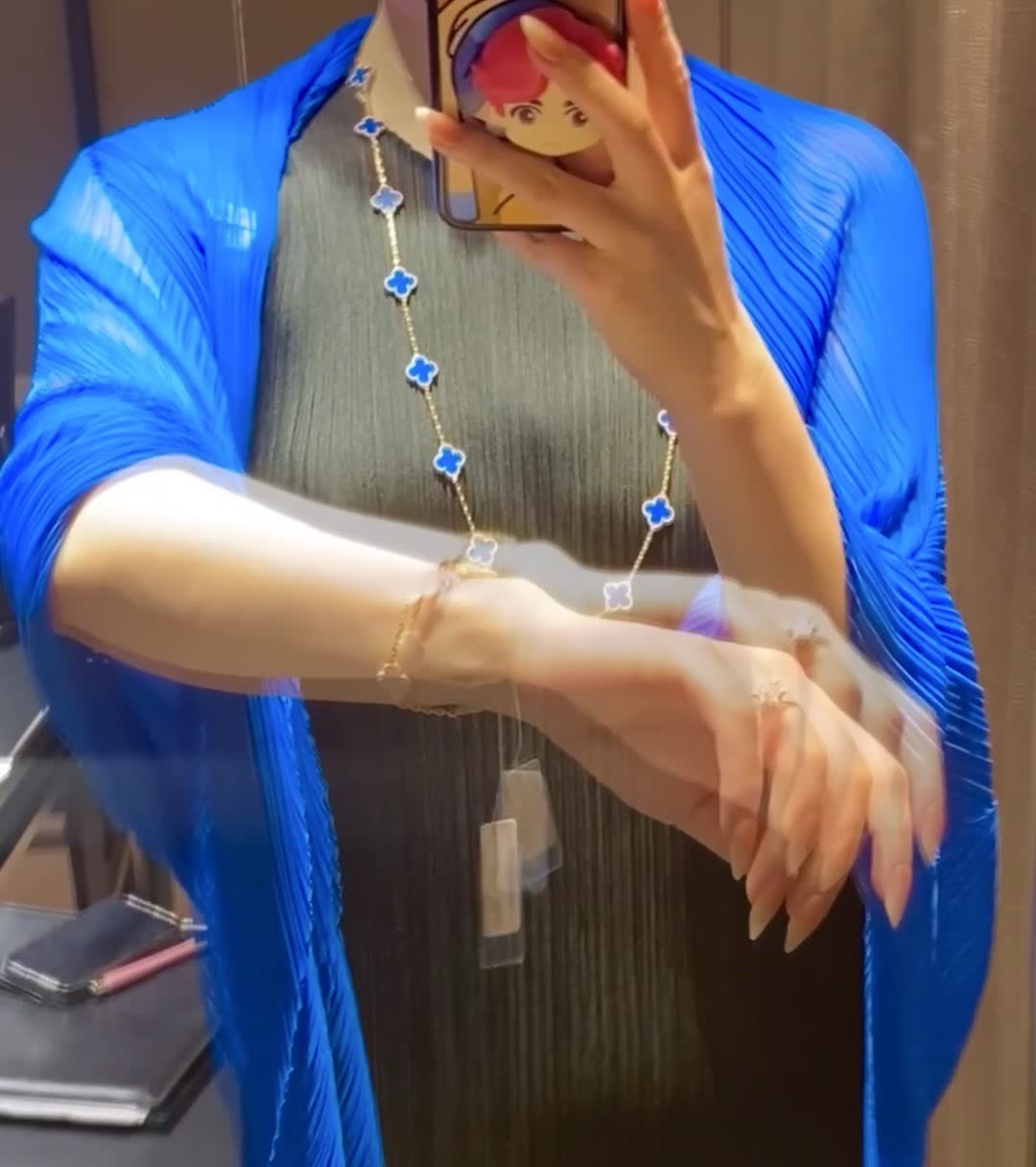 Van Cleef & Arpels Vintage Alhambra Blue Enamel Gold Necklace Van Cleef & Arpels Vintage Alhambra Blue Enamel Gold Necklace